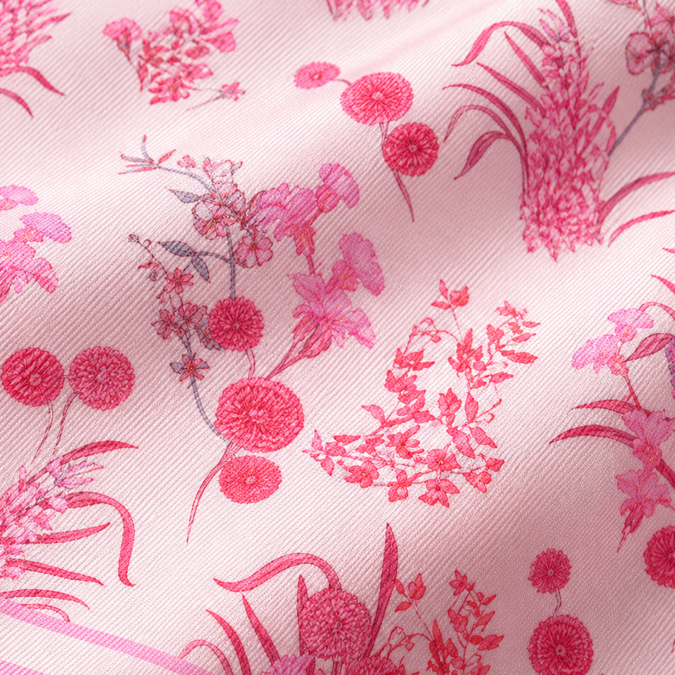 Giovanni Boulera Pembe Kır Çiçekleri Desenli Mulberry Twill İpek Eşarp 90x90 cm