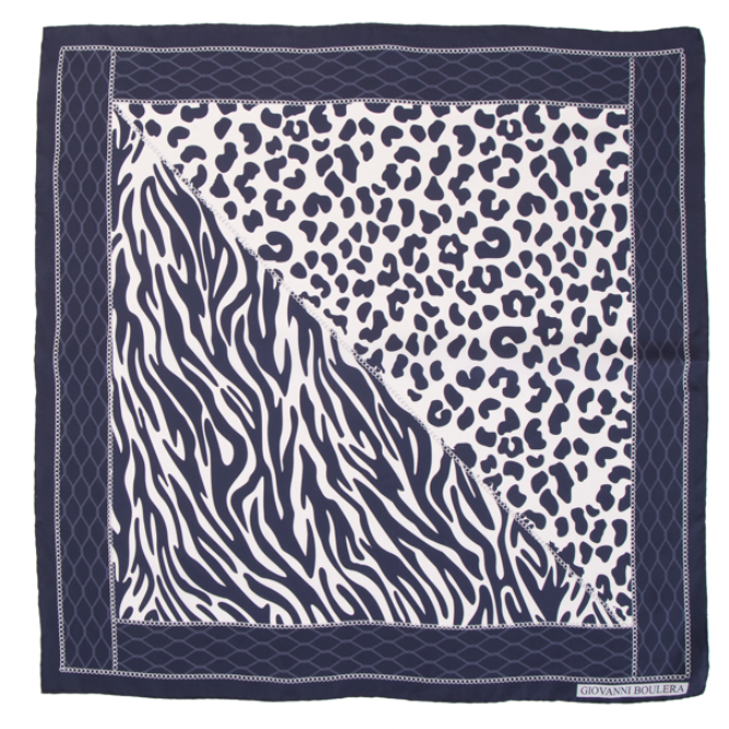Foulard in Seta Twill Giovanni Boulera Vahşi Zarafet Stampa Zebra e Leopardo 90x90 cm