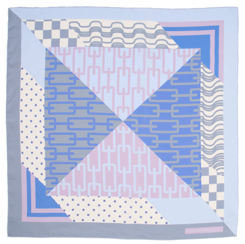 Giovanni Boulera Pastel Geometric Pattern Mulberry Twill Silk Scarf 90x90 cm
