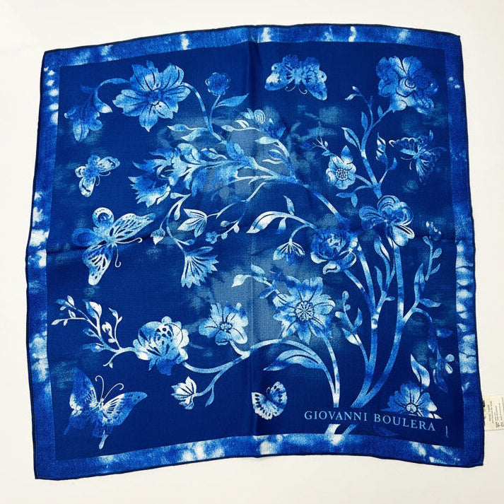 Giovanni Boulera Safir Kelebek Bahçesi Mulberry Twill İpek Fular 50 cm x 50 cm
