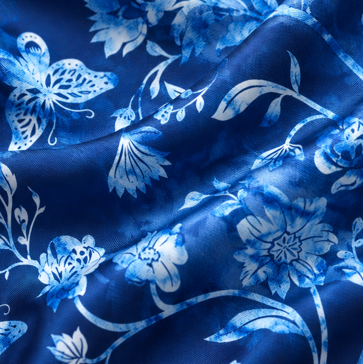 Giovanni Boulera Sapphire Butterfly Garden Mulberry Twill Silk Scarf 50 cm x 50 cm
