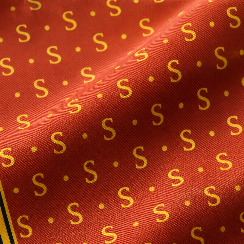Giovanni Boulera Terracotta Monogram Pattern Mulberry Twill Silk Scarf 90x90 cm