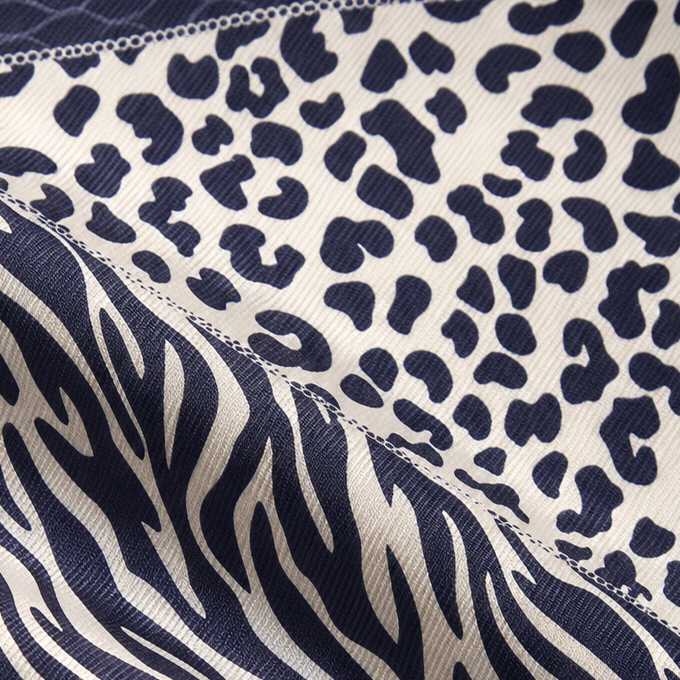 Giovanni Boulera Wild Elegance Zebra and Leopard Print Mulberry Twill Silk Scarf 90x90 cm