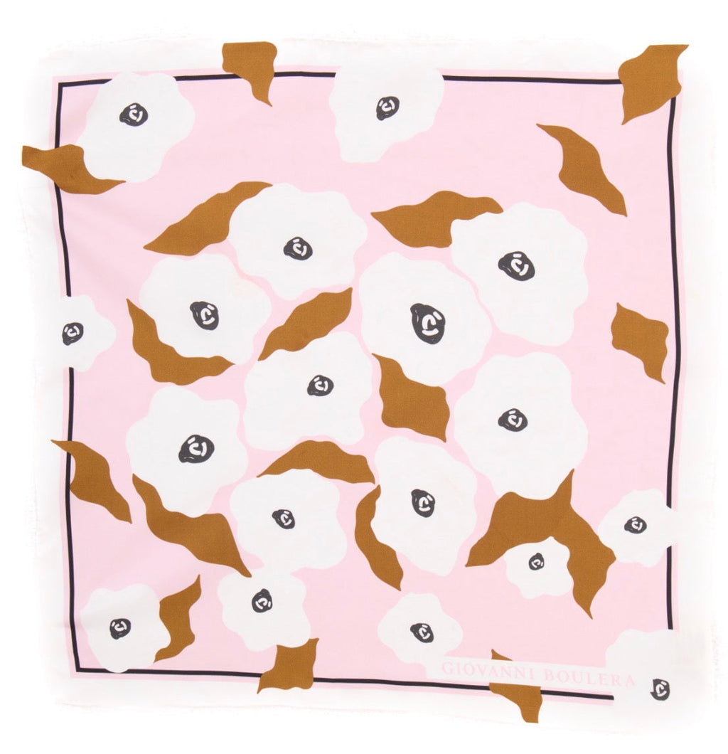 Giovanni Boulera Pink Garden Pattern Mulberry Twill Silk Scarf 50 x 50 cm