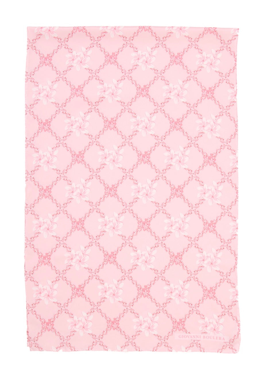 Giovanni Boulera Pink Floral Pattern Mulberry Twill Silk Scarf 200x65 cm