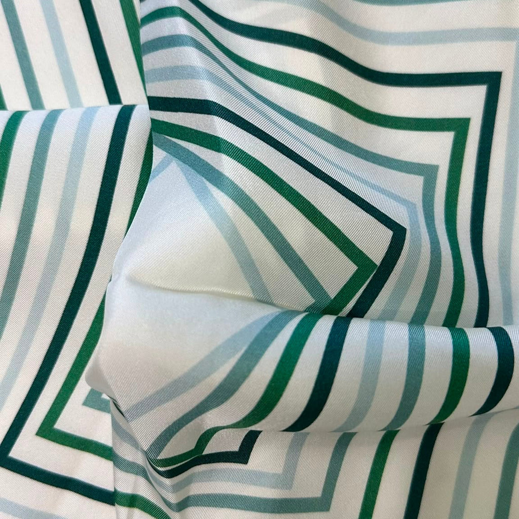 Giovanni Boulera Emerald Geometric Pattern Mulberry Twill Silk Scarf 50 x 50 cm
