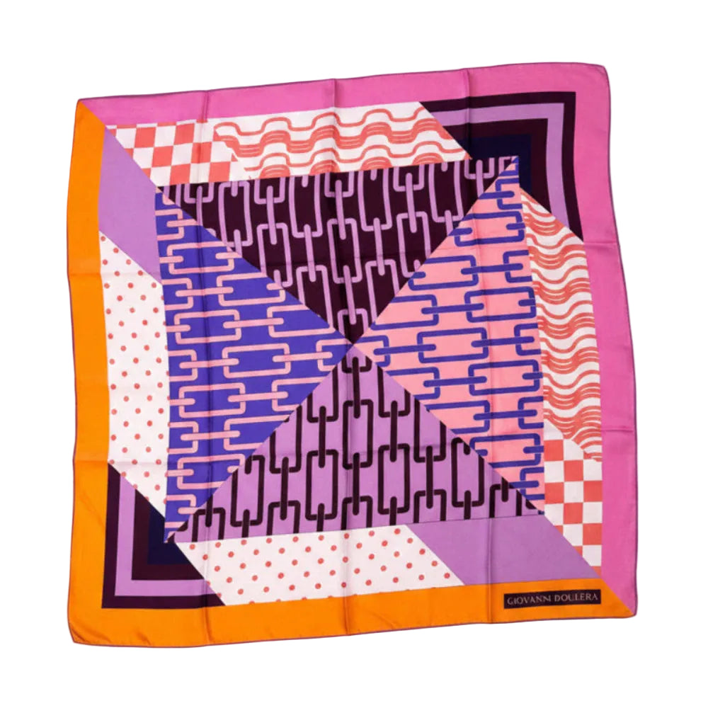 Giovanni Boulera Lilac Geometric Pattern Mulberry Twill Silk Scarf 90x90 cm