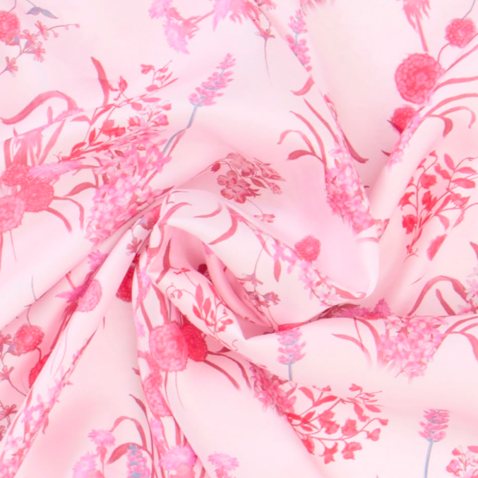 Giovanni Boulera Pembe Kır Çiçekleri Desenli Mulberry Twill İpek Eşarp 90x90 cm