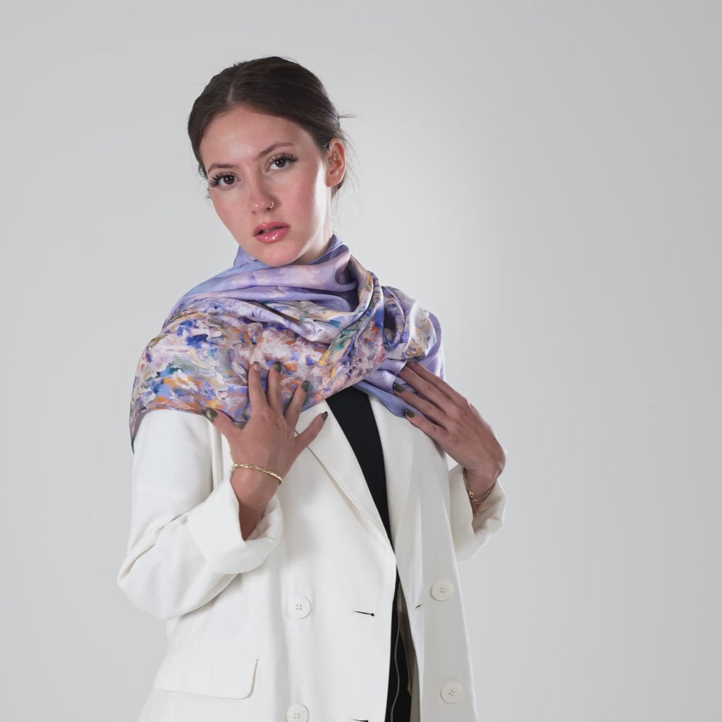 Giovanni Boulera Blue River Pattern Mulberry Silk Shawl 200x65 cm