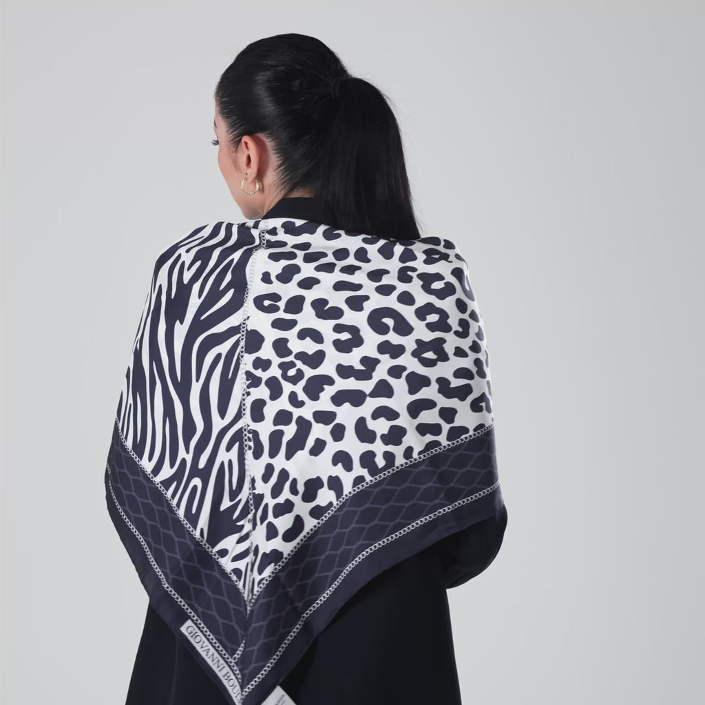Foulard in Seta Twill Giovanni Boulera Vahşi Zarafet Stampa Zebra e Leopardo 90x90 cm