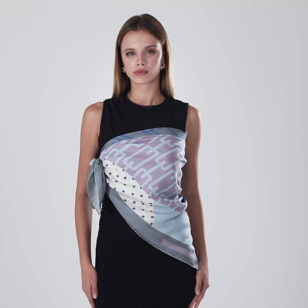 Giovanni Boulera Pastel Geometric Pattern Mulberry Twill Silk Scarf 90x90 cm