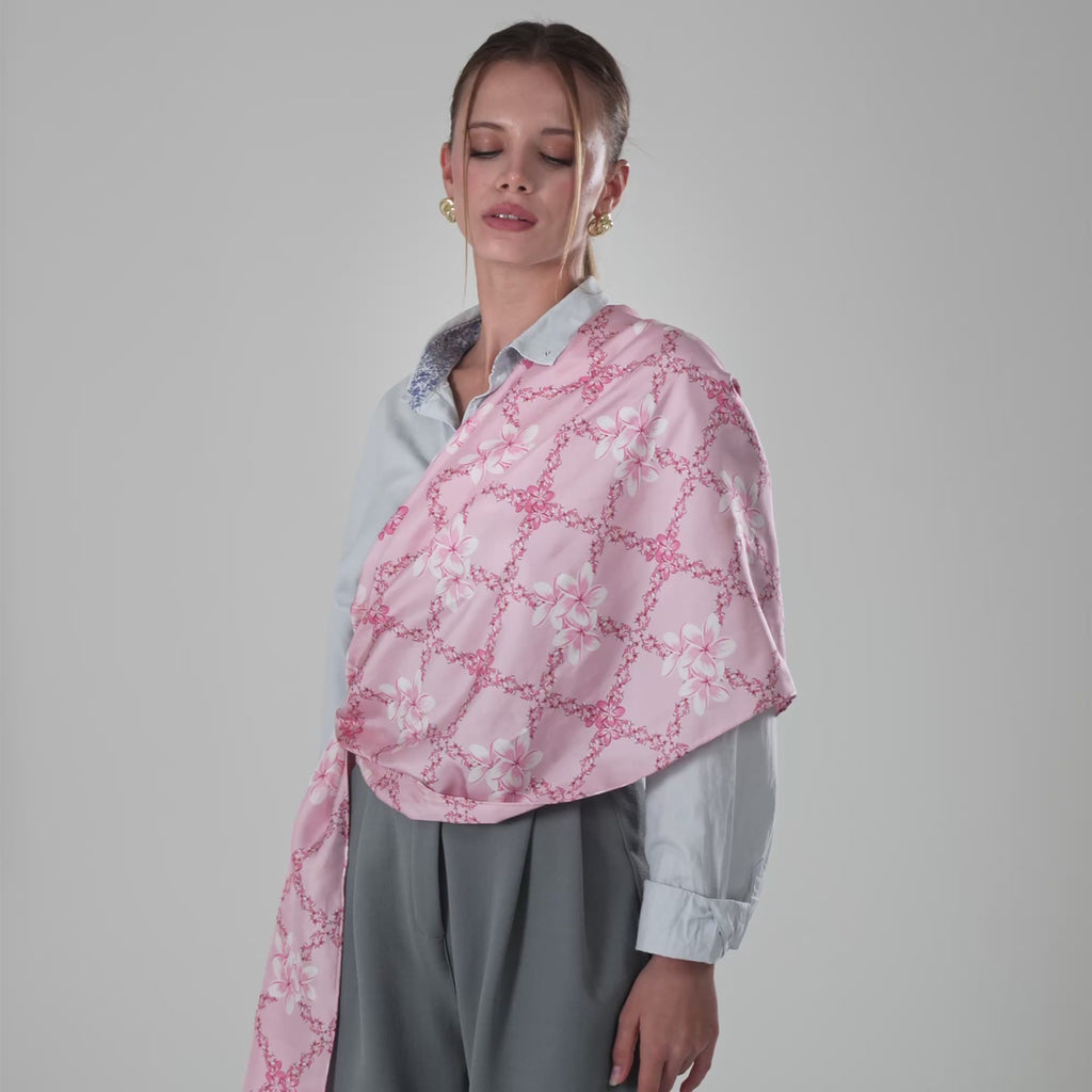 Giovanni Boulera Pink Floral Pattern Mulberry Twill Silk Scarf 200x65 cm