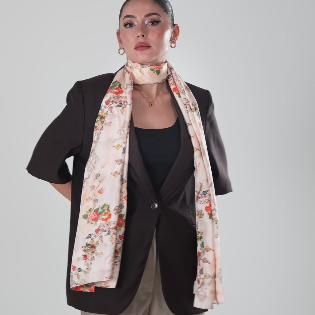 Giovanni Boulera Floral Pattern Mulberry Silk Shawl 200x65 cm