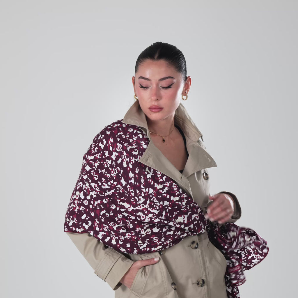 Giovanni Boulera Burgundy Mosaic Patterned Mulberry Twill Silk Shawl 200x65 cm