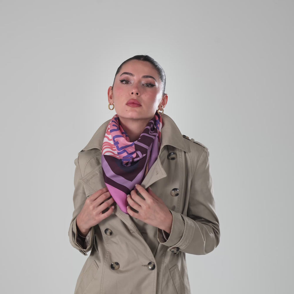 Giovanni Boulera Lilac Geometric Pattern Mulberry Twill Silk Scarf 90x90 cm