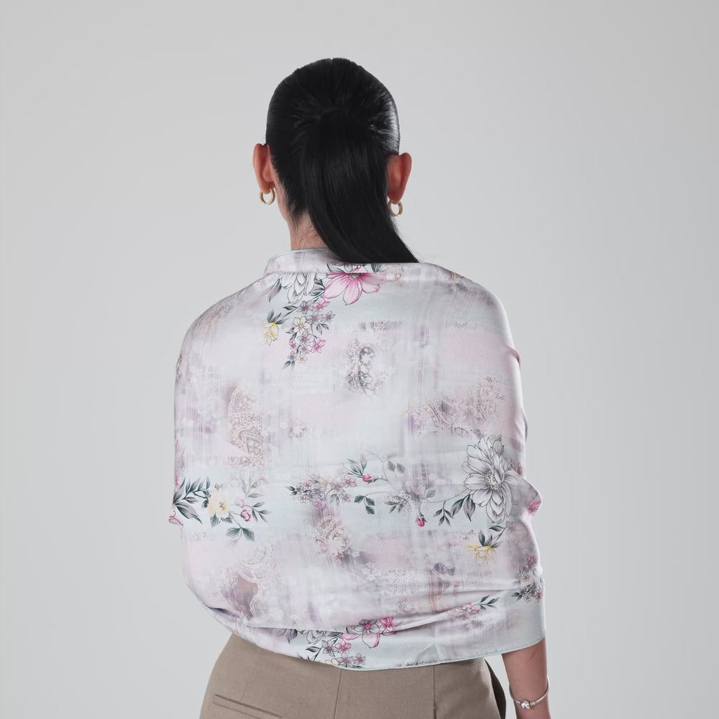 Giovanni Boulera Powder Flower Garden Pattern Mulberry Twill Silk Scarf 200 cm x 65 cm